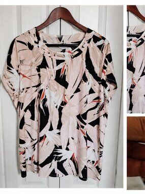 Liz Claiborne Women’s Abstract Floral Print office Top Blush Pink Black Size 1X
